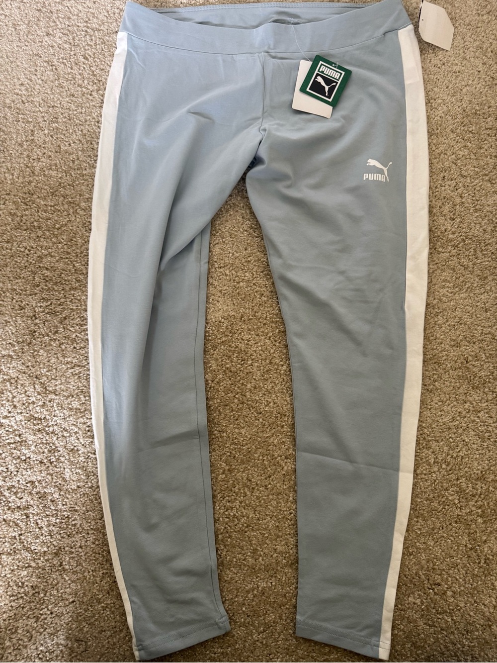 Puma Pale Blue Joggers with White Side Stripe